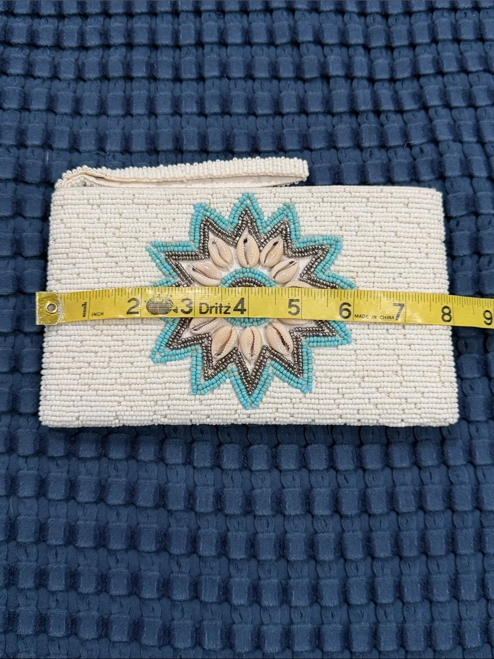 Beaded White Silver Turquoise Star Sea Shell Small Bag Clutch Wallet